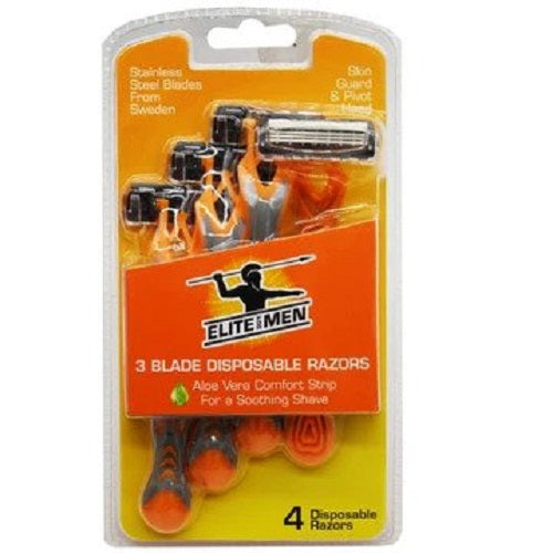 Elite For Men 4 Pack Mens Triple Blade Disposable Razors