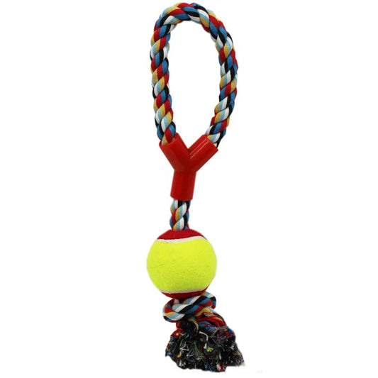 Doggie Rope Pull Tug Toy Tennis Ball with Handle