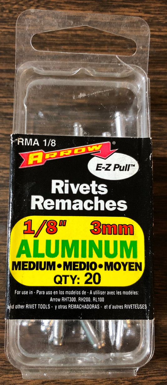 NOS Arrow Fastener Aluminum RMA 1/8-Inch (3mm) Medium Rivets (20-Pack)