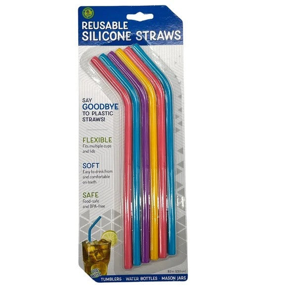 6 Pack Reusable Silicone Bend Straws