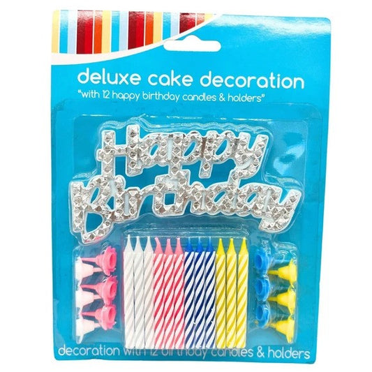 Deluxe Cake Decoration Kit with 12 Birthday Candles and Candle Holders