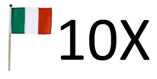 10X Irish Flags (4" x 6") on 9.5" Wooden Pole