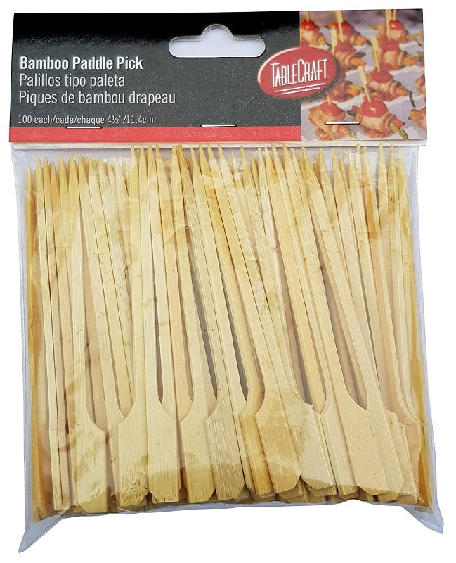 100 4.5" Bamboo Paddle Picks Toothpicks Skewers
