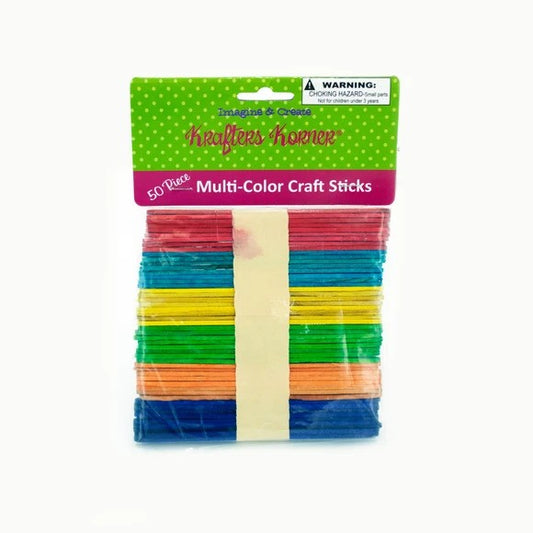Multi-Color Wood Craft Sticks (50 Pack)