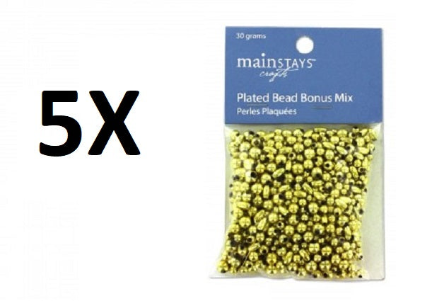 Gold Colored Plastic Beads (5X 30 Gram Packs)