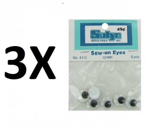 6 Pack Sew-on Wiggly Eyes (3 Packs)