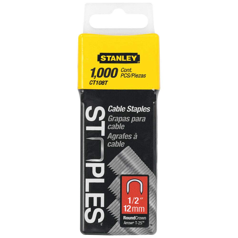 Stanley CT108T 1/2" Round Crown Cable Staples (1000 ct Pack)