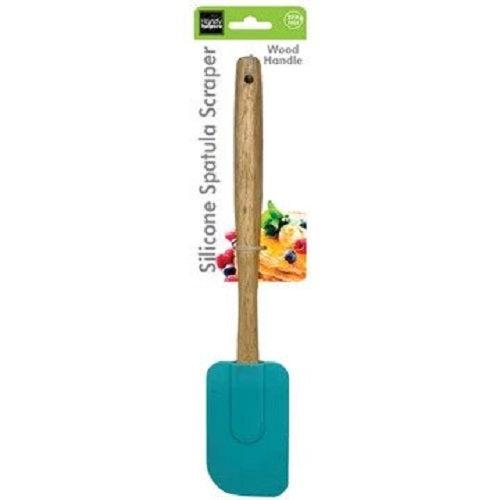 Wood Handle Silicone Spatula/Scraper (Teal)