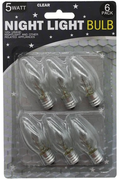 6 Pack 5-Watt 120 Volt Clear Night Light Bulbs