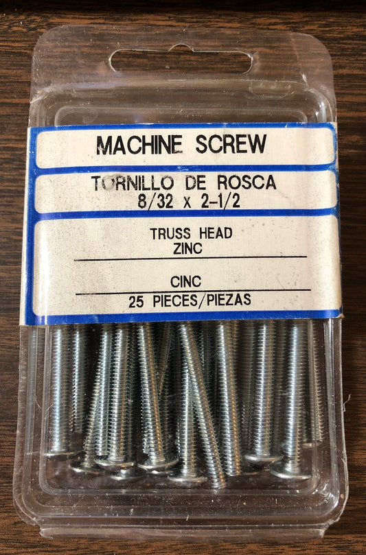 Zinc Machine Screws w/ Truss Head (25 pack) 1/4" x 2.5"