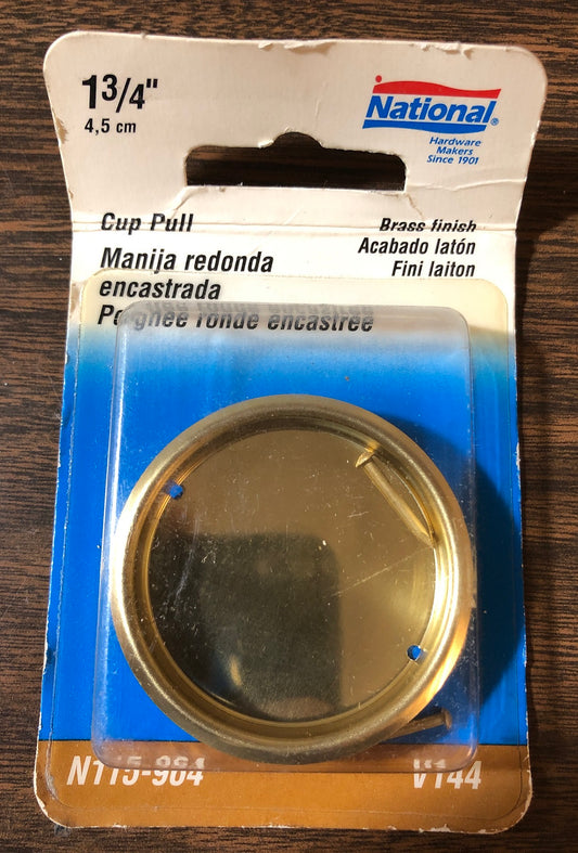 National Hardware N115-964 Recessed Round Cup Pull 1-3/4 Inch Bright Brass