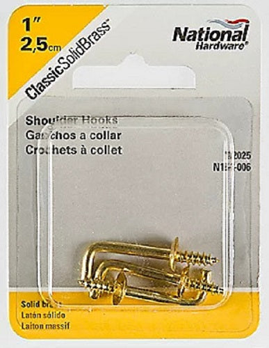 National Hardware N120-006 1" Shoulder Hooks Solid Brass 3 Pack