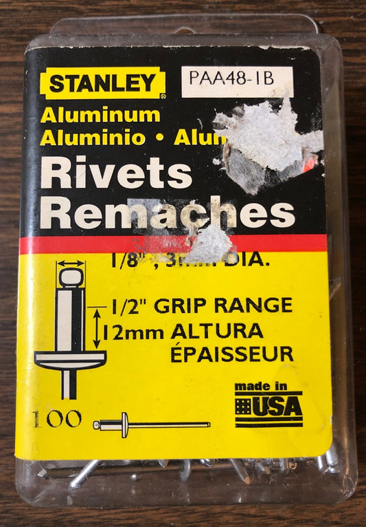 NOS Stanley PAA42W-1B 1/8" White Aluminum Blind Rivets (100 Pack)