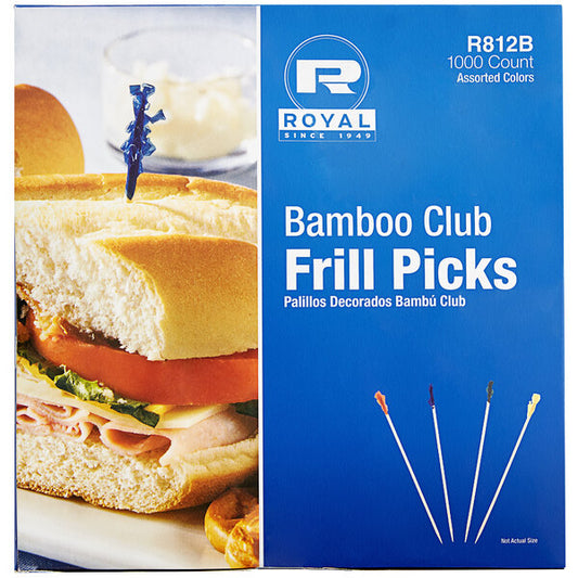 Royal Paper 4" Bamboo Frilled Club Food Pick with Assorted Colors (1000 pack)