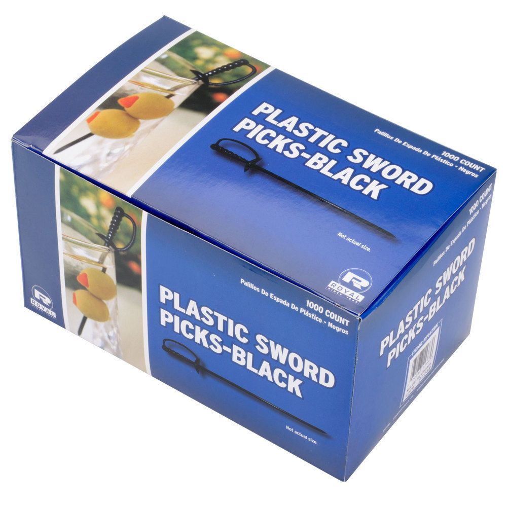 Royal Paper 1000/Box Black Plastic Sword 3.25" Food Picks