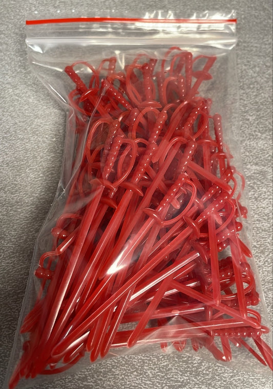 100 Pack Red Plastic Sword 3.25" Cocktail/Appetizer Picks