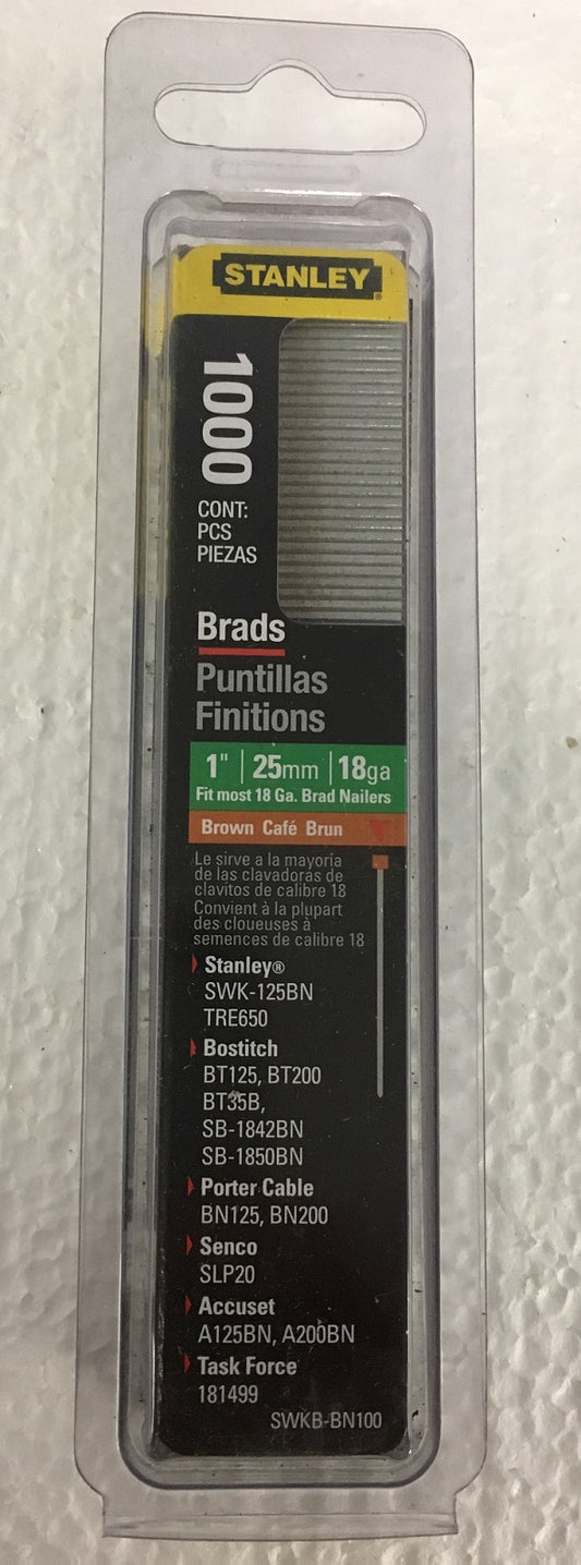 Stanley SWKB-BN100 1" Inch Brown Brad Nails (1000 Nails)